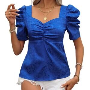 Ruched Sweetheart Neckline Waist Cinched Shirt in Blue, Size M​​